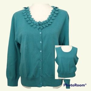 💥HP💥Appleseed's 2 piece sweater set teal, size XLp cotton twin set cardigan